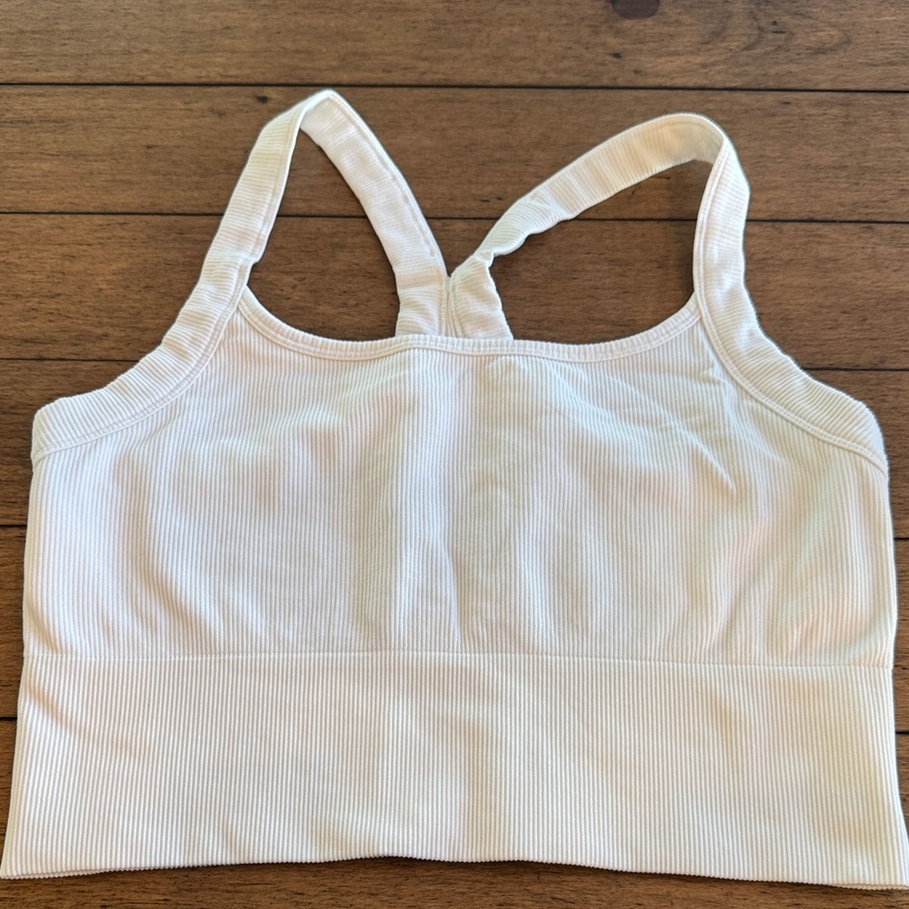 Athleta Women's White Ribbed Sports Crop Top Bra